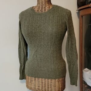 Kenar 100% 2 Ply Cashmere Cable Knit Olive Green Pullover Sweater  szS  BinS